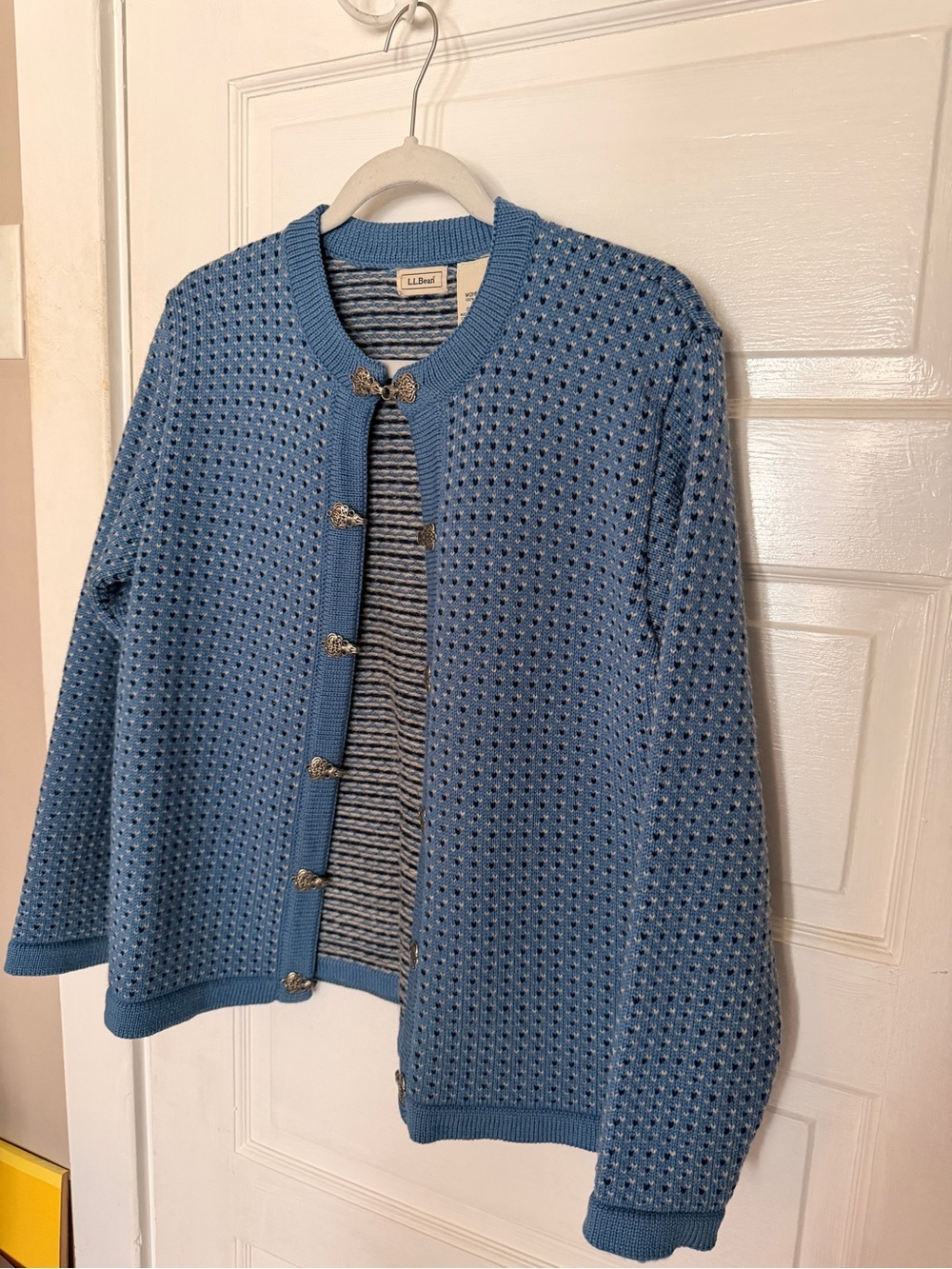 L.L. Bean Powder Blue Openwork Toggle-Front Cardigan